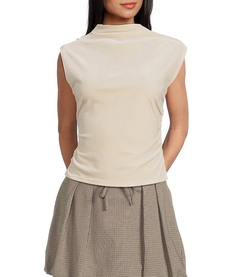I.N. San Francisco Mock Neck Shirred Side Seam Tank Top