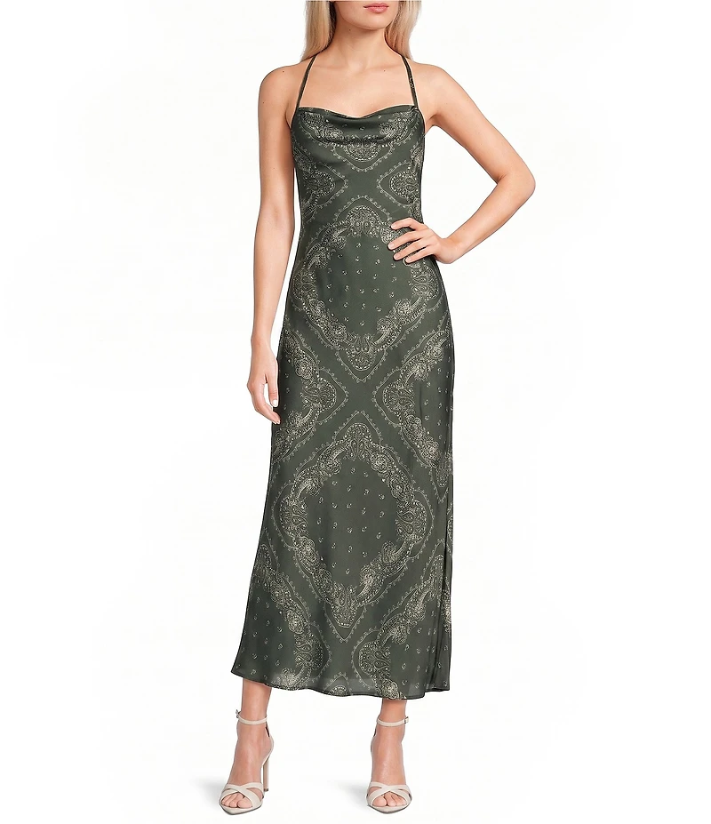 I.N. San Francisco Paisley Printed Cowl Neck Slip Dress
