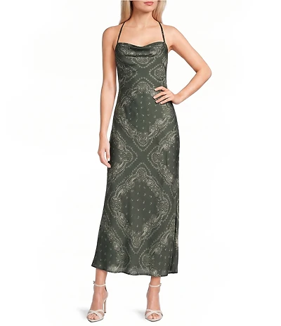 I.N. San Francisco Paisley Printed Cowl Neck Slip Dress