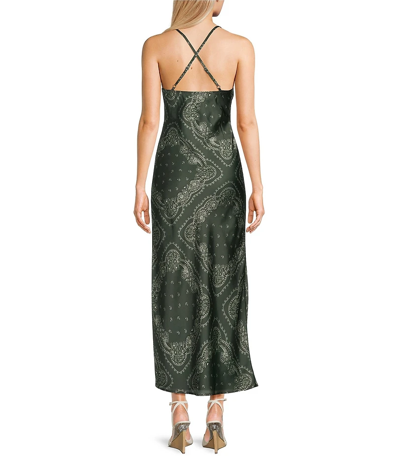 I.N. San Francisco Paisley Printed Cowl Neck Slip Dress