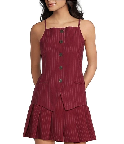 I.N. San Francisco Pin-Striped Square Neck Button Front Coordinating Vest