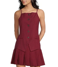 I.N. San Francisco Pin-Striped Square Neck Button Front Coordinating Vest