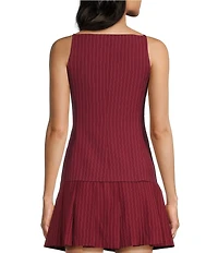 I.N. San Francisco Pin-Striped Square Neck Button Front Coordinating Vest