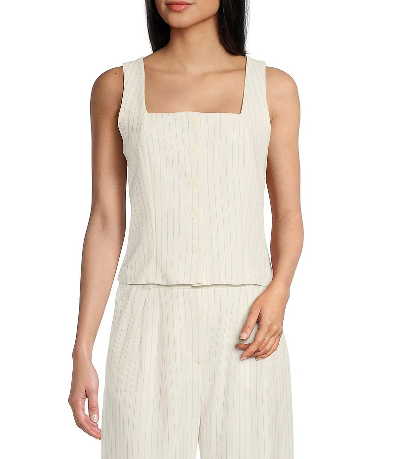 I.N. San Francisco Pinstripe Square Neck Button-Front Coordinating Vest Top