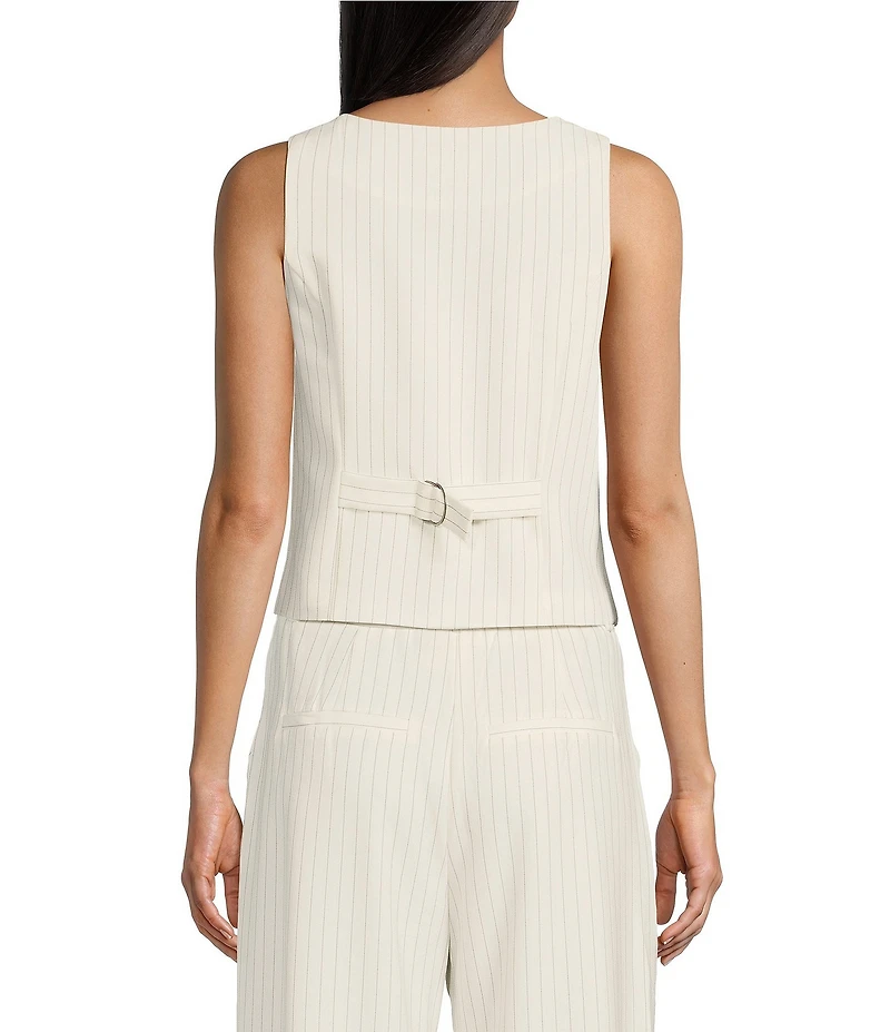 I.N. San Francisco Pinstripe Square Neck Button-Front Coordinating Vest Top