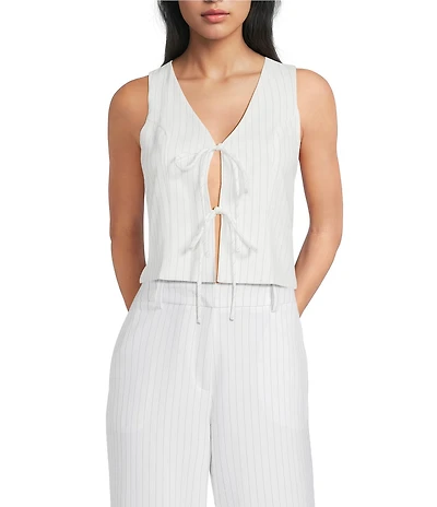 I.N. San Francisco Pinstripe Tie Front Vest