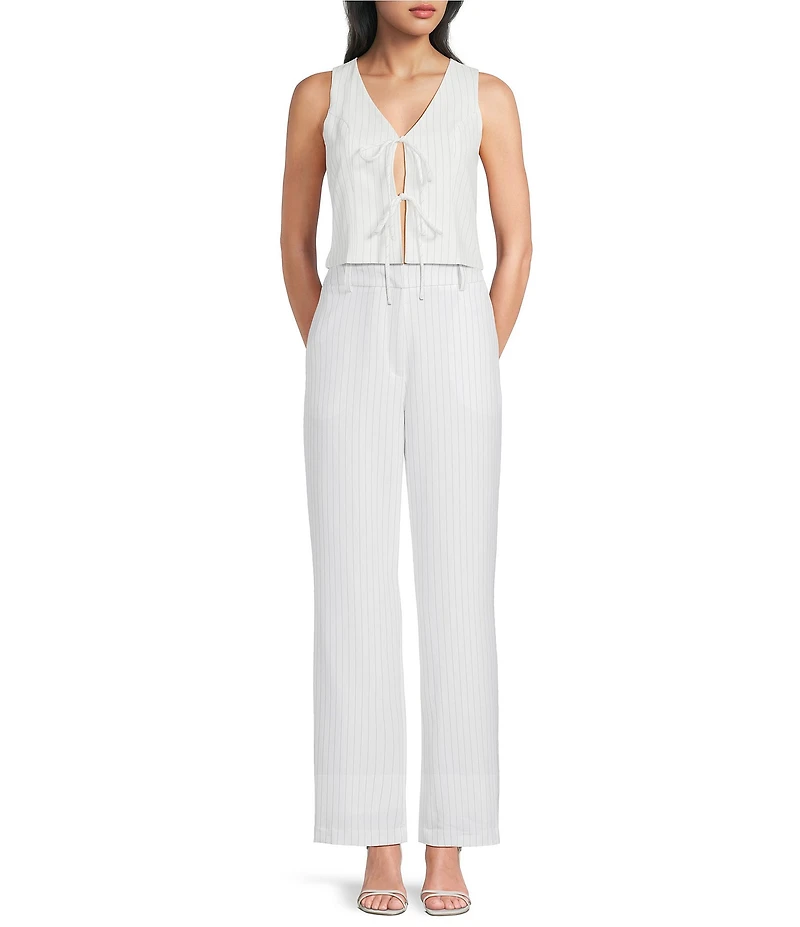 I.N. San Francisco Pinstripe Tie Front Vest