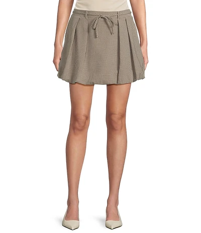 I.N. San Francisco Plaid Mid Rise Tie Front Pull On Bubble Skirt