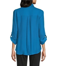 I.N. San Francisco Point Collar 3/4 Sleeve Button Front Top
