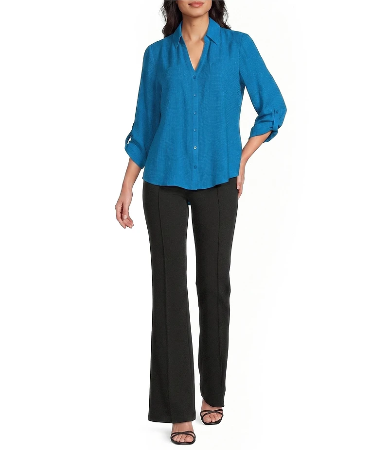 I.N. San Francisco Point Collar 3/4 Sleeve Button Front Top