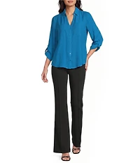 I.N. San Francisco Point Collar 3/4 Sleeve Button Front Top