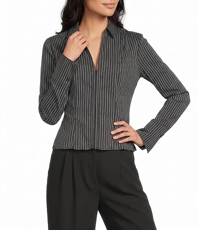 I.N. San Francisco Poplin Collared Button Front Long Sleeve Top