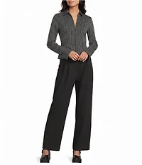 I.N. San Francisco Poplin Collared Button Front Long Sleeve Top