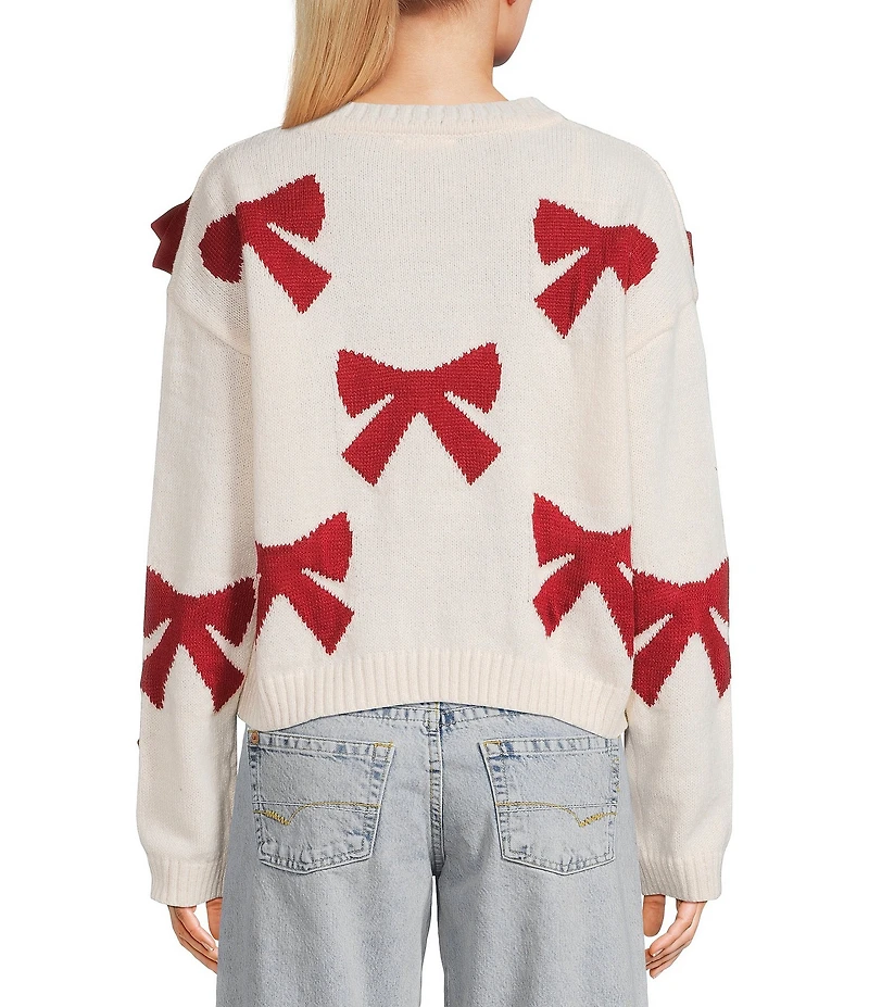 I.N. San Francisco Printed 3D Bow Crew Neck Long Sleeve Sweater