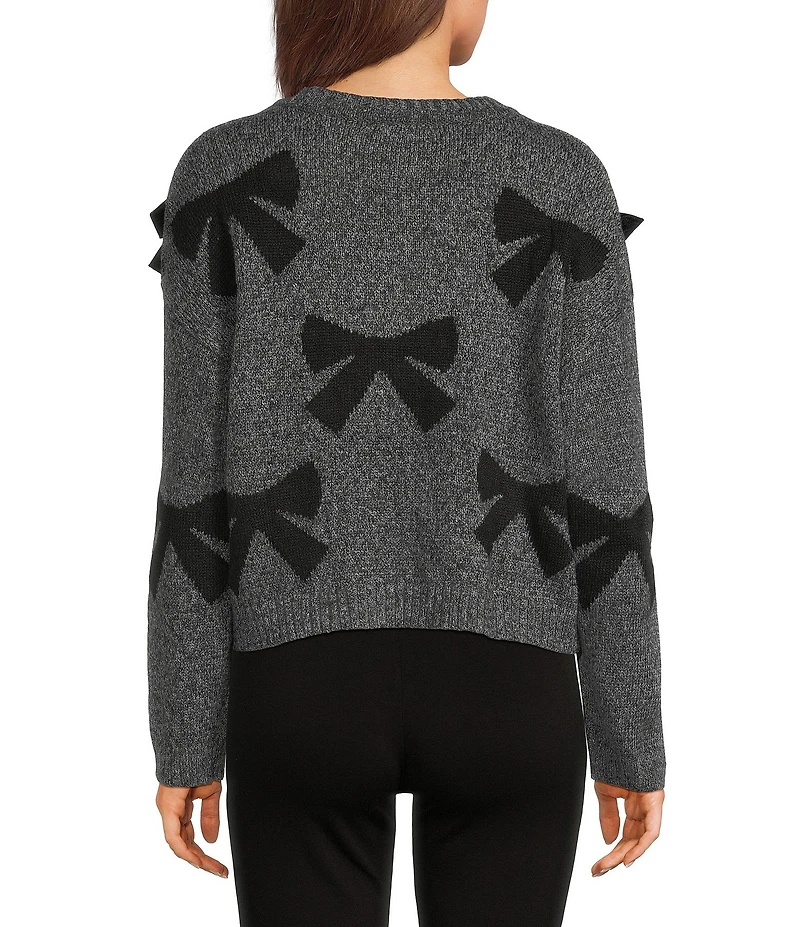 I.N. San Francisco Printed 3D Bow Crew Neck Long Sleeve Sweater