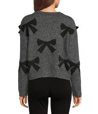 I.N. San Francisco Printed 3D Bow Crew Neck Long Sleeve Sweater