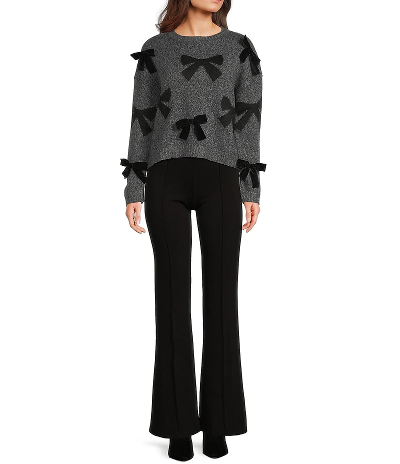 I.N. San Francisco Printed 3D Bow Crew Neck Long Sleeve Sweater