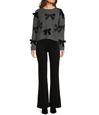 I.N. San Francisco Printed 3D Bow Crew Neck Long Sleeve Sweater