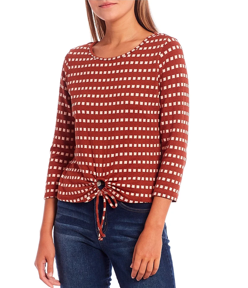 I.N. San Francisco Printed Cinched Front Long Sleeve Top