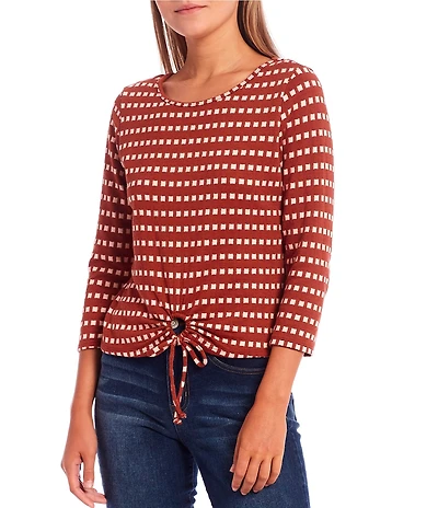 I.N. San Francisco Printed Cinched Front Long Sleeve Top