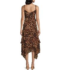 I.N. San Francisco Printed Ruffle V-Neck Maxi Asymmetrical Hem Slip Dress