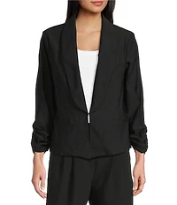 I.N. San Francisco Round Lapel 3/4 Shirred Sleeve One Button Blazer