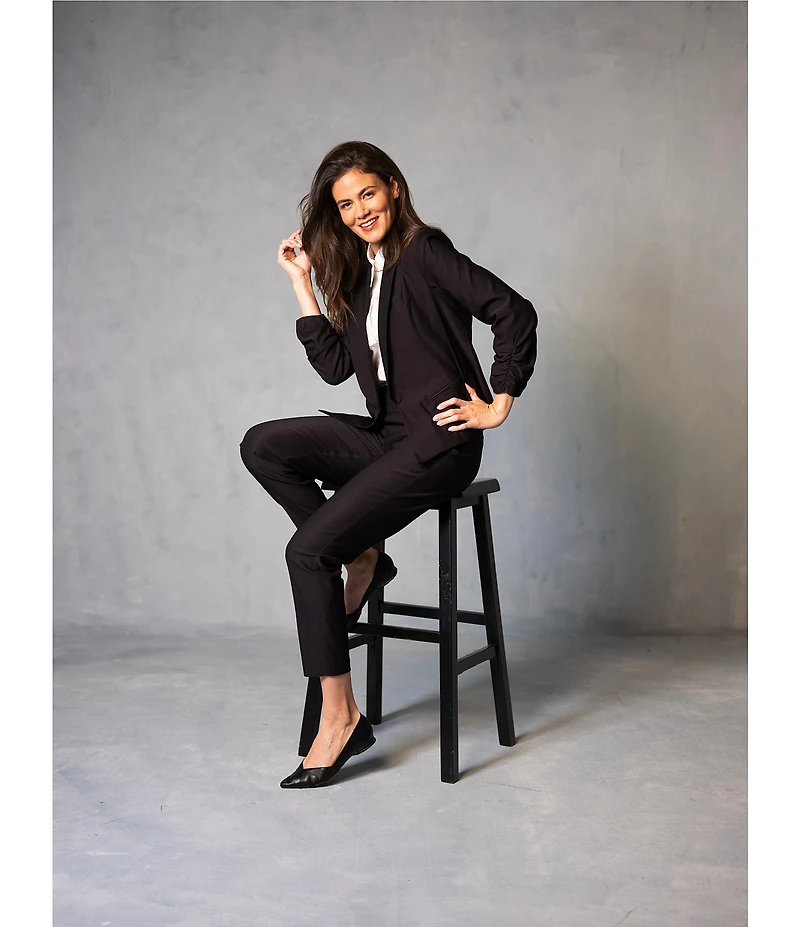 I.N. San Francisco Round Lapel 3/4 Shirred Sleeve One Button Blazer