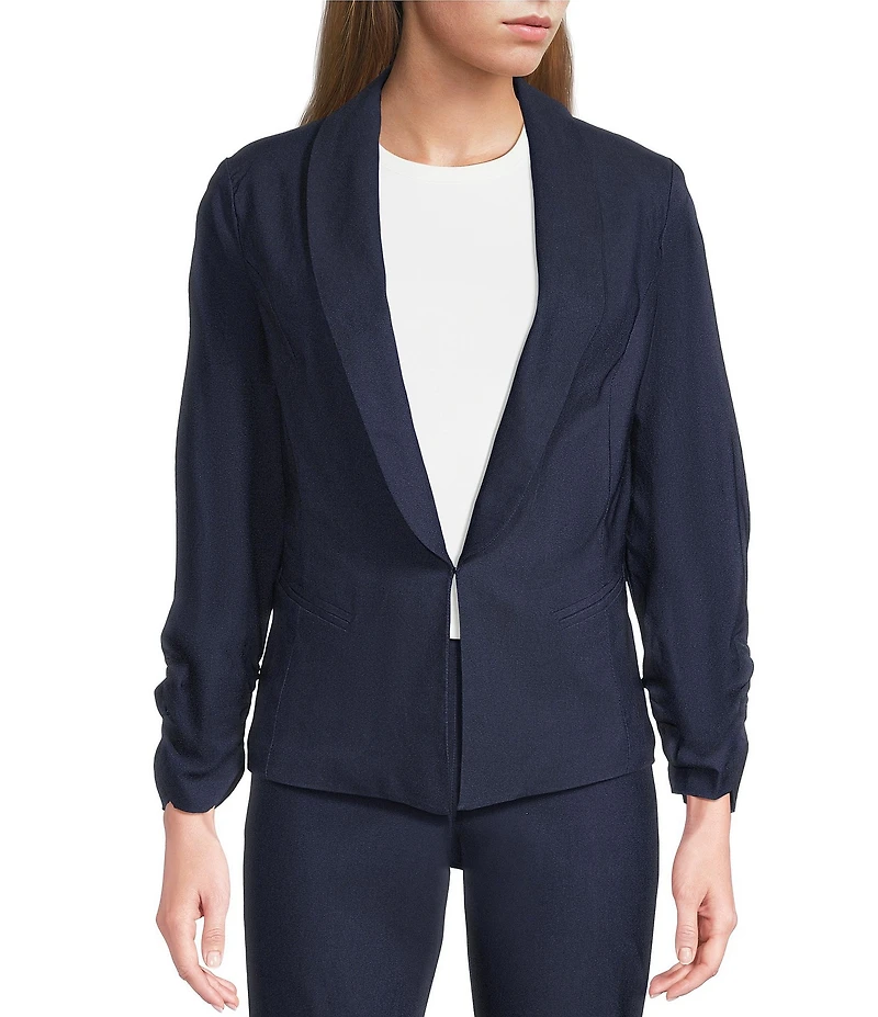 I.N. San Francisco Round Lapel 3/4 Shirred Sleeve One Button Blazer