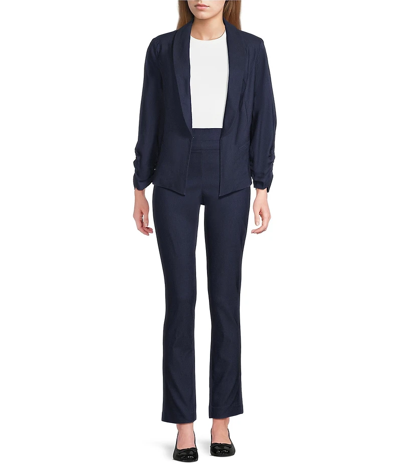 I.N. San Francisco Round Lapel 3/4 Shirred Sleeve One Button Blazer