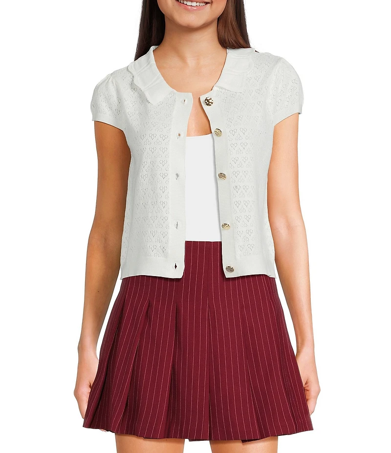I.N. San Francisco Ruffle Collar Short Puff Sleeve Sweater Cardigan