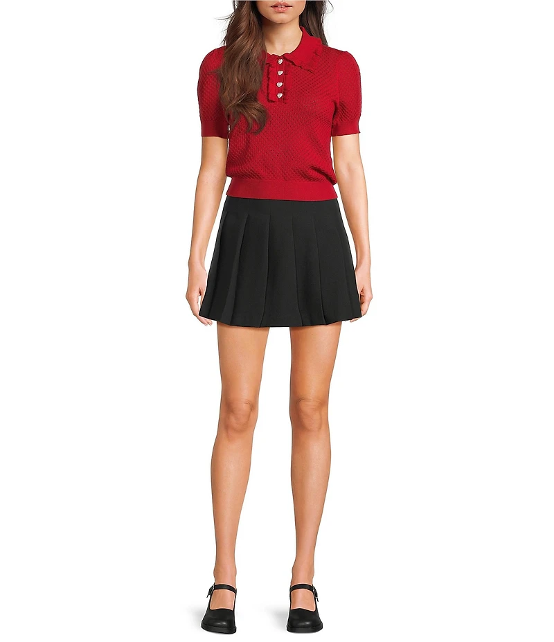 I.N. San Francisco Ruffle Collared Short Sleeve Sweater Top