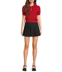 I.N. San Francisco Ruffle Collared Short Sleeve Sweater Top