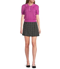 I.N. San Francisco Ruffle Collared Short Sleeve Sweater Top