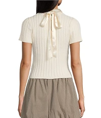 I.N. San Francisco Satin Point Collar Tie Front Short Sleeve Sweater Top