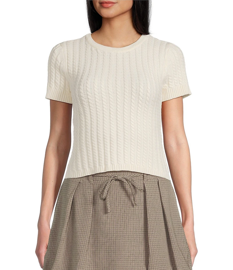 I.N. San Francisco Satin Point Collar Tie Front Short Sleeve Sweater Top