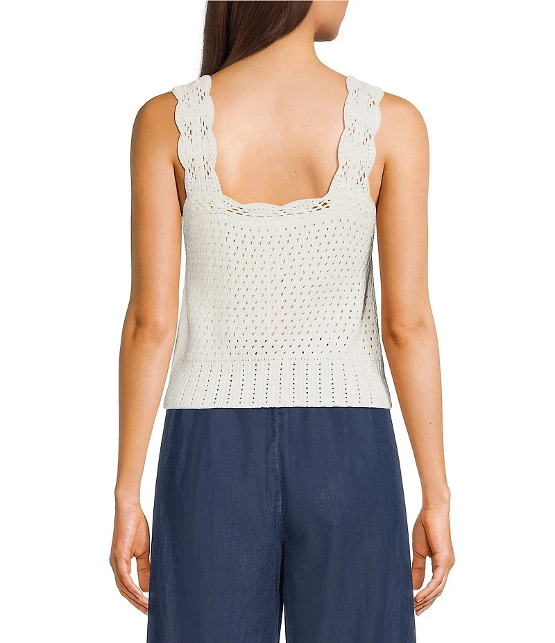 I.N. San Francisco Scalloped Button Front Crochet Sweater