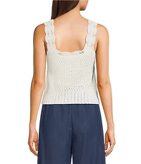 I.N. San Francisco Scalloped Button Front Crochet Sweater