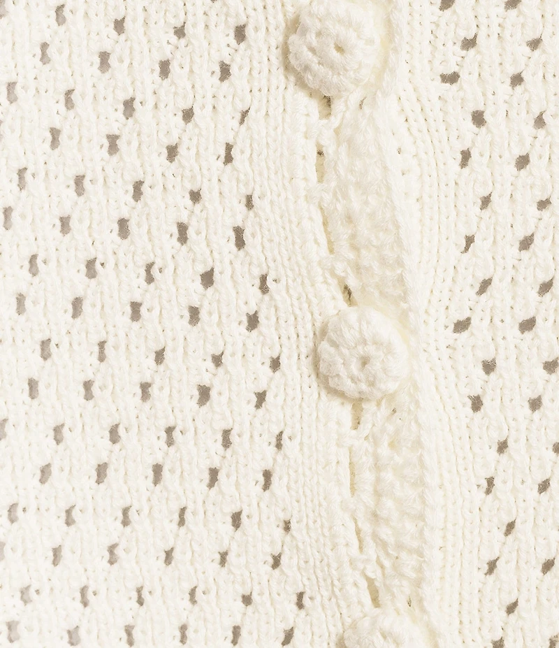 I.N. San Francisco Scalloped Button Front Crochet Sweater