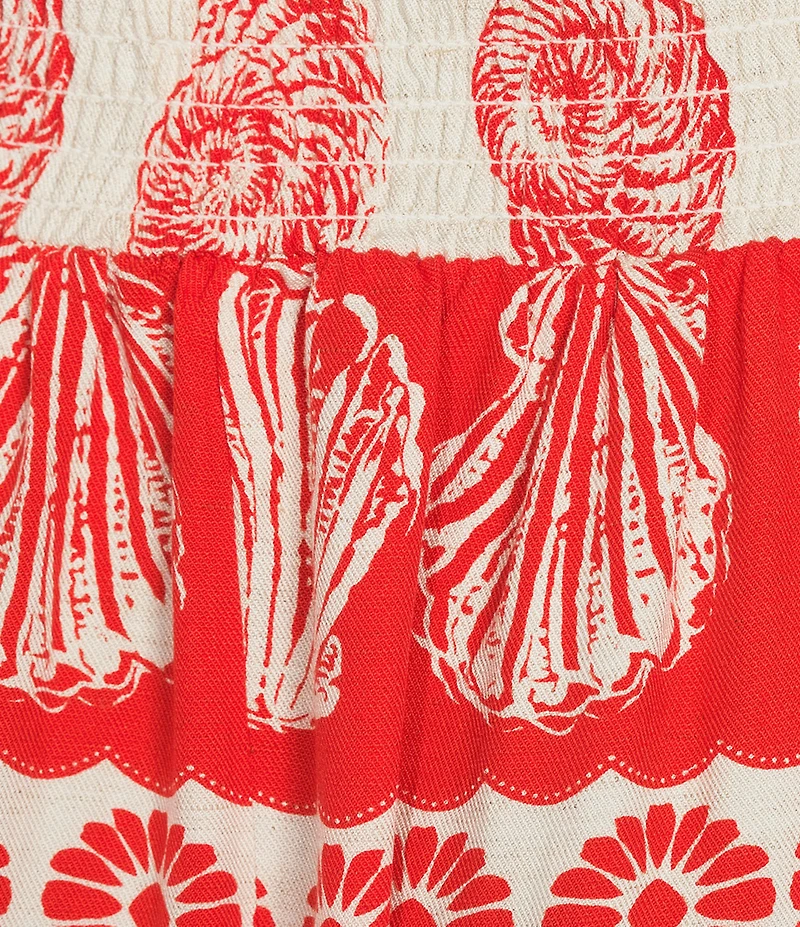I.N. San Francisco Seashell-Stripe Pattern Mid Rise Smocked Waist Coordinating Midi Skirt