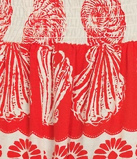 I.N. San Francisco Seashell-Stripe Pattern Mid Rise Smocked Waist Coordinating Midi Skirt