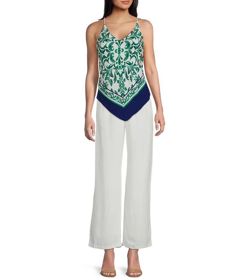 I.N. San Francisco Sleeveless Bohemian-Printed Scarf-Front Camisole