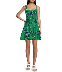 I.N. San Francisco Sleeveless Floral-Printed Smocked-Bodice Mini Dress