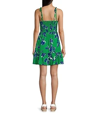 I.N. San Francisco Sleeveless Floral-Printed Smocked-Bodice Mini Dress