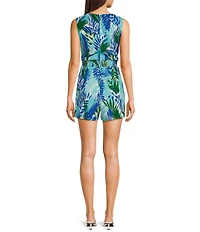 I.N. San Francisco Sleeveless Palm Leaf Printed Romper