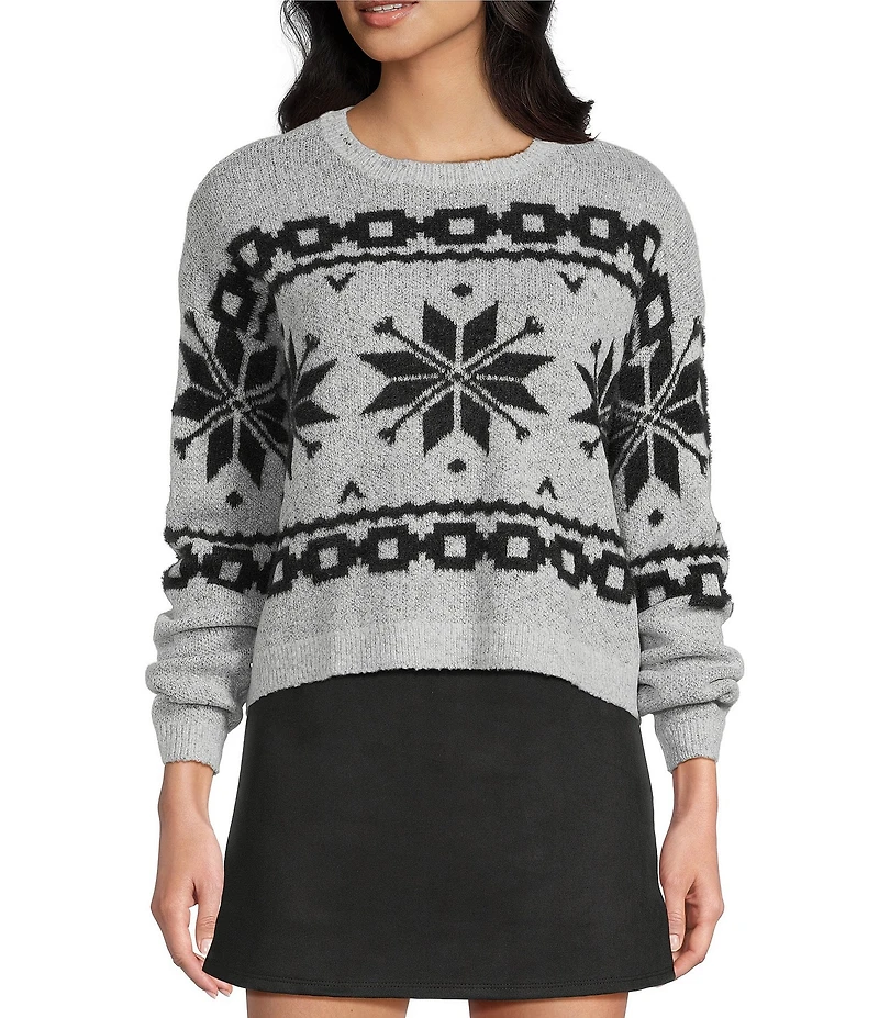 I.N. San Francisco Snowflake Crewneck Long Sleeve Sweater