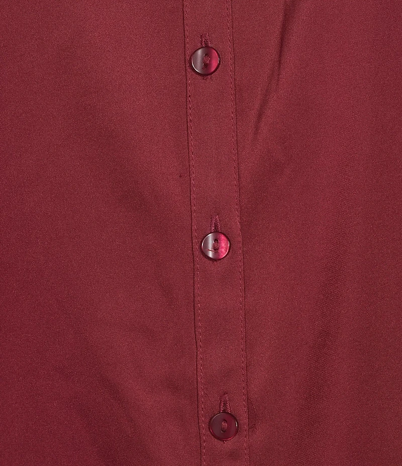 I.N. San Francisco Solid Stretch Satin Collared Button Front Long Sleeve Blouse