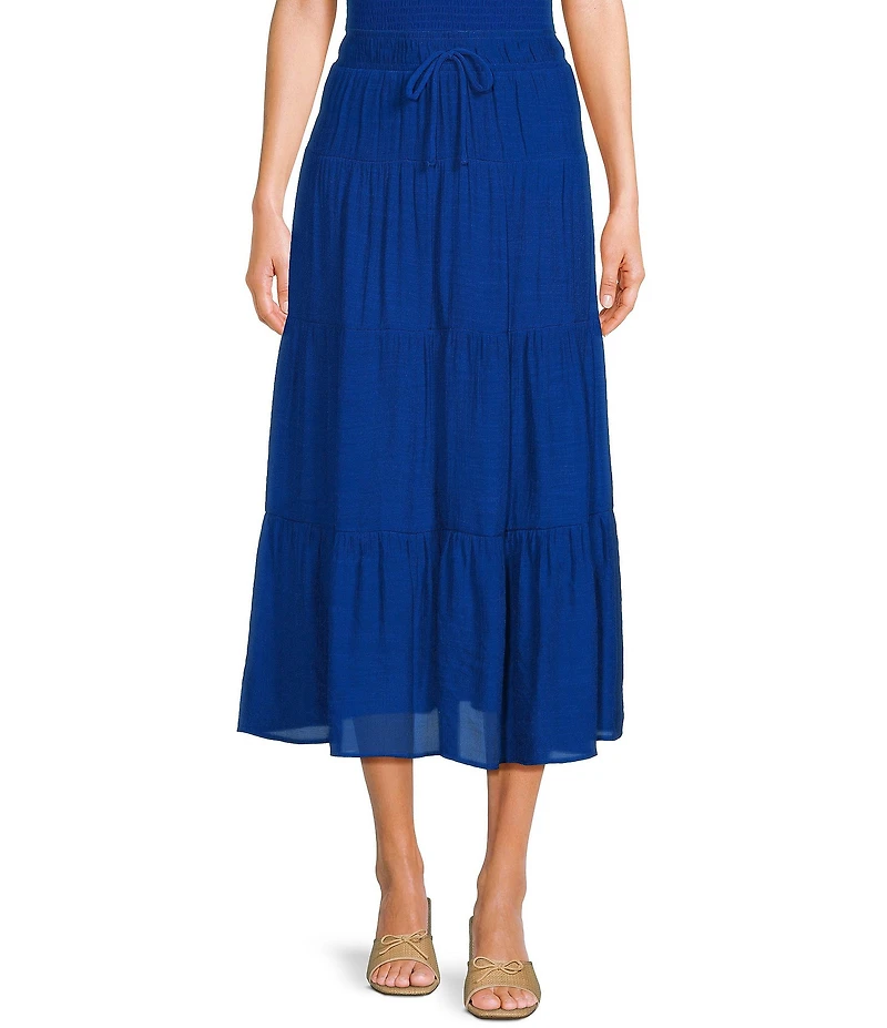 I.N. San Francisco Solid Tiered Gauze Texture Coordinating Long Skirt