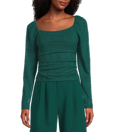 I.N. San Francisco Square Neck Long Puff Sleeve Shirred Top