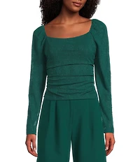 I.N. San Francisco Square Neck Long Puff Sleeve Shirred Top