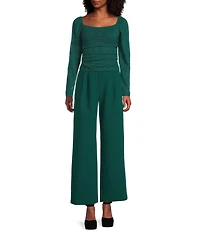 I.N. San Francisco Square Neck Long Puff Sleeve Shirred Top